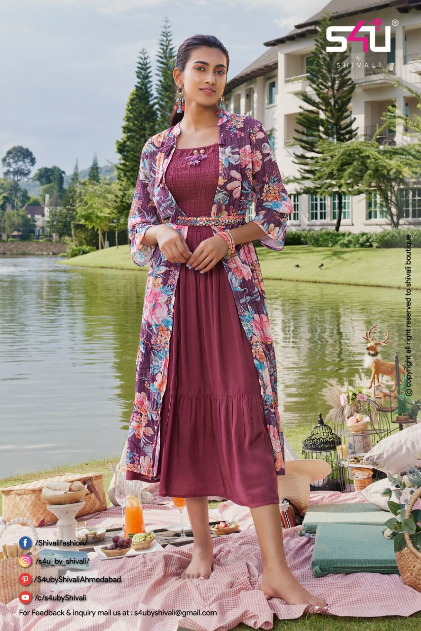 S4u Hello Jackets 8 Heavy Georgette Wholesale Stylish Kurti